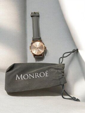 Monroe Classique Women's Watch Rose Gold Tone Gray Band 36mm New Battery